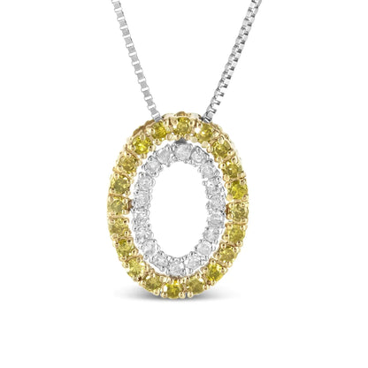14K Yellow Gold Plated Silver & Yellow Diamond Oval Pendant - Solstik