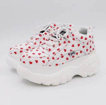 Heart-Shaped White Platform Shoes with Thick Soles - Solstik