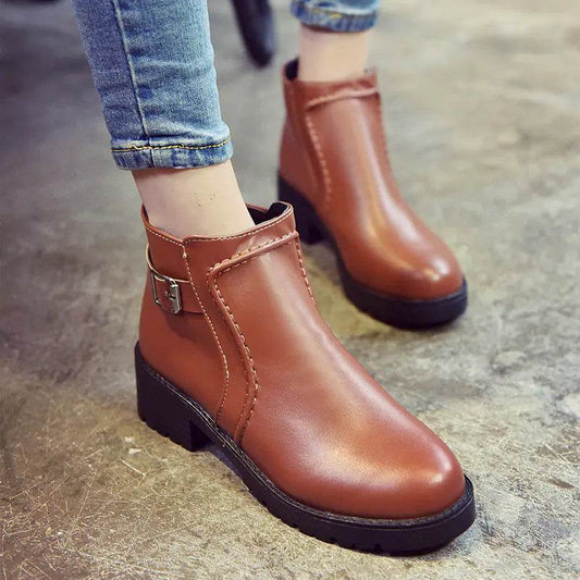 Round Toe Non-Slip Chunky Heel Winter Boots for Women - Solstik